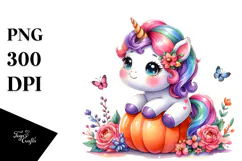 Cute Baby Unicorn Pumpkin Clipart Product Image 1