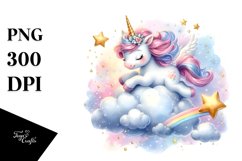 Cute Unicorn Bouncing Cloud Shimmering Star Clipart Product Image 1