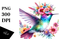 Vibrant Hummingbird Flower Crown Clipart Product Image 1
