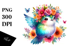 Vibrant Hummingbird Flower Crown Clipart Product Image 1