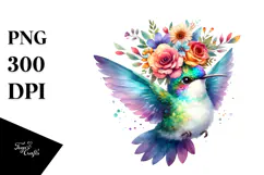 Vibrant Hummingbird Flower Crown Clipart Product Image 1