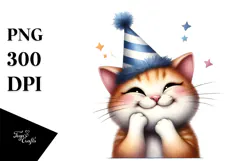 Watercolor Cat Party Hat PNG Product Image 1