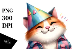 Silly Cat with Party Hat, Transparent PNG Product Image 1