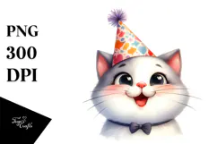Playful Cat with Party Hat PNG Product Image 1