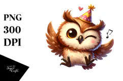Cute Owl with Party Hat, Transparent PNG Product Image 1