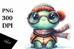 Cute Turtle with Scarf Watercolor Clipart Product Image 3