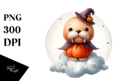 Cute Baby Walrus on Cloud Retro PNG Product Image 1
