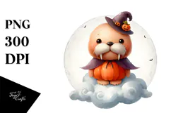 Cute Baby Walrus on Cloud Retro PNG Product Image 1