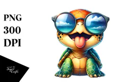 Vibrant Turtle with Sunglasses, Transparent PNG Product Image 1