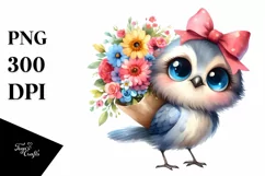 Watercolor Bird Big Eyes Clipart Product Image 3