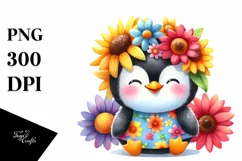 Cute Baby Penguin Dressed, Smiling Sun Flowers Product Image 1