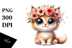 Whimsical Cute Cat, Watercolor PNG Product Image 1