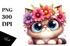 Whimsical Cute Cat, Watercolor PNG Product Image 1