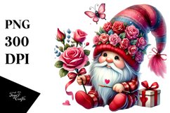 Valentines Gnome with Roses PNG Product Image 1