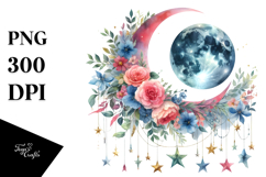 Vibrant Half Moon with Flowers PNG Product Image 1