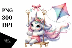 Cute Baby Unicorn Playing on Swing | Clipart Product Image 1