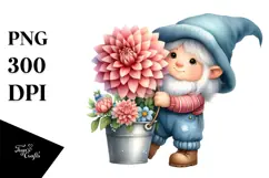 Cute Baby GNOME with Dahlia PNG Product Image 1