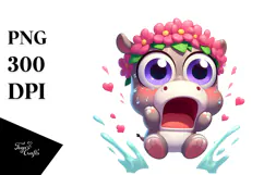 Silly Cartoon Hippo with a Flower Crown, High-Quality PNG Product Image 1