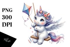 Cute Baby Unicorn Playing on Swing | Clipart Product Image 3