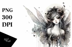 Abstract Gothic Fairy with Red Roses PNG Product Image 3
