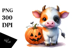 Vibrant Baby Cow Halloween Scene | Clipart Product Image 1