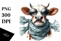 Cute Cow with Silk Scarf Watercolor Clipart Product Image 3