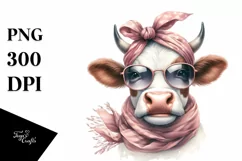Cute Cow with Silk Scarf Watercolor Clipart Product Image 3