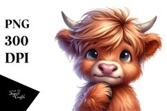 Expressive Highland Cow Watercolor, PNG Product Image 3