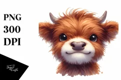 Expressive Highland Cow Watercolor, PNG Product Image 1
