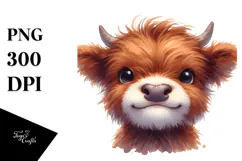 Expressive Highland Cow Watercolor, PNG Product Image 1