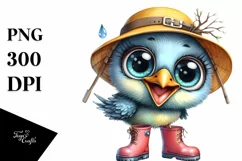 Watercolor Baby Bird with Big Eyes and Sun Hat Product Image 1