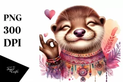 Boho Otter Love Sign Watercolor Clipart Product Image 3