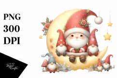 Santa with Gnomes on Moon PNG Product Image 1