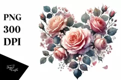Washed Watercolor Heart with Roses PNG Product Image 1