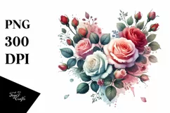 Washed Watercolor Heart with Roses PNG Product Image 1
