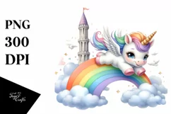 Cute Baby Unicorn Swinging from Rainbow | Clipart Product Image 3