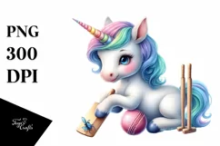 Cute Baby Unicorn Playing Cricket | Clipart Product Image 3