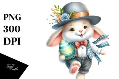 Watercolor Smiling Bunny with Modern Hat PNG Product Image 1