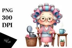 Watercolor Character Sitting on Chair Holding Mug Product Image 1