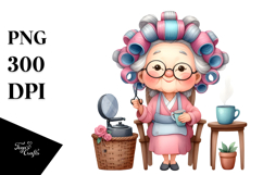 Watercolor Character Sitting on Chair Holding Mug Product Image 1