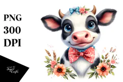 Happy Cow with Bow and Tie, Transparent PNG Product Image 1