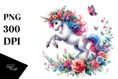 Unicorn with Floral Wreath PNG Product Image 1