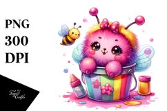 Watercolor Pink-ish Smiling Cute Bee Cuddling Bubbly Bucket Product Image 1