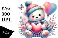Cute Bear Holding Heart PNG Product Image 1