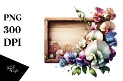 Detailed Wooden Piece with Sweet Pea | Clipart Product Image 3