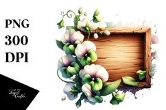 Detailed Wooden Piece with Sweet Pea | Clipart Product Image 3