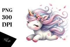 Baby Unicorn Tumbling with Spring Petals | Clipart Product Image 1