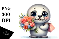 Shy Seal Big Eyes | Sublimation Clipart Product Image 1