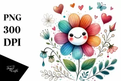 Smiling Flower with Hearts PNG Product Image 1