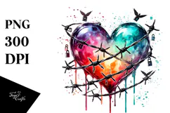 Heart with Barbwire, Watercolor Splash, PNG Product Image 1